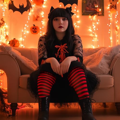 Image of MANZI 2 Pairs Women's Plus Size Colored Striped Tights 40D Nylon Striped Pantyhose for Halloween Christmas