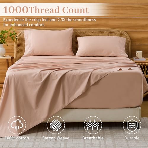 Image of Bedlifes 1000TC Egyptian Cotton Queen Sheets, 4Pcs 18-24 inch Extra Deep Pocket