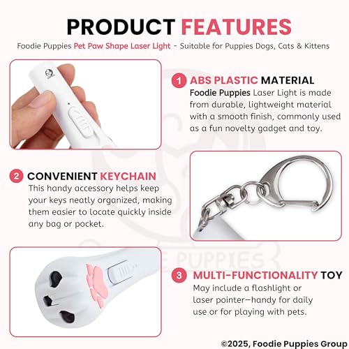 Image of Foodie Puppies Paw Shape USB Laser Pointer Cat Teasing Toy with 5 Adjustable Patterns I Pet Chaser Tease Laser Light with Keyring for Cats, Kitten, Puppies & Dogs I Fun Exercise & Training Toy