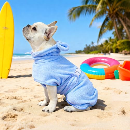 Mosucoirl Hund Bademantel Mantel,Haustierhandtuch Mikrofaser Hundebadetuch saugfahig Badetuch Hund Schnell Trocknend Verstellbar Hunde Bademantel Kapuze Baumwolle