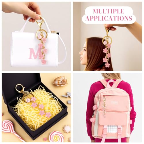 Image of SANNIDHI Keychain for Women Cute Initial Letter Flower Bag Charms Enamel Keyring for Handbag Backpack