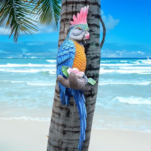Teaeeno RESIN BIRDS Real Resin Wall Bird Statue Decor,Real Parrot Sculpture Home Decor,Outdoor Indoor Figurine Ornaments-Garden Tree Sculpture,Resin Animal Statue For Garden, Terrace,Lawn,Yard cover