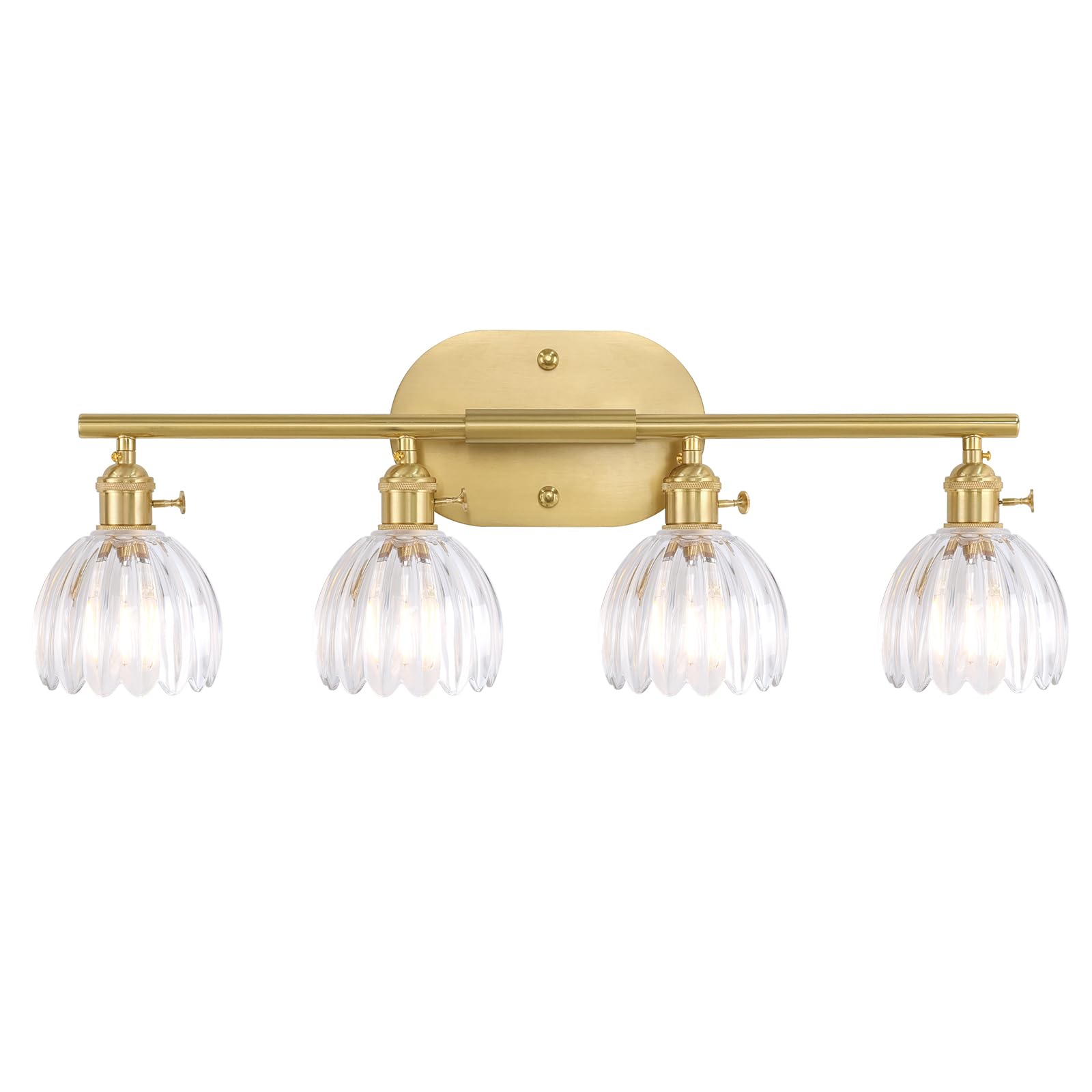 Shenmoyl Bathroom Light Fixtures, 4-Light Brass Vanity wall Light Over Mirror with Clear Tulip Glass Shade for Bedroom Living Room (Bulb Not Included)