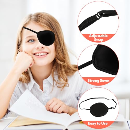 Ouligay Silk Pure Medical Eye Patch for Adults Kids, Adjustable Single Left Right Eye Black Pirate Eye Patch Eyepatch for Lazy Eye Amblyopia Strabismus and After Surgery