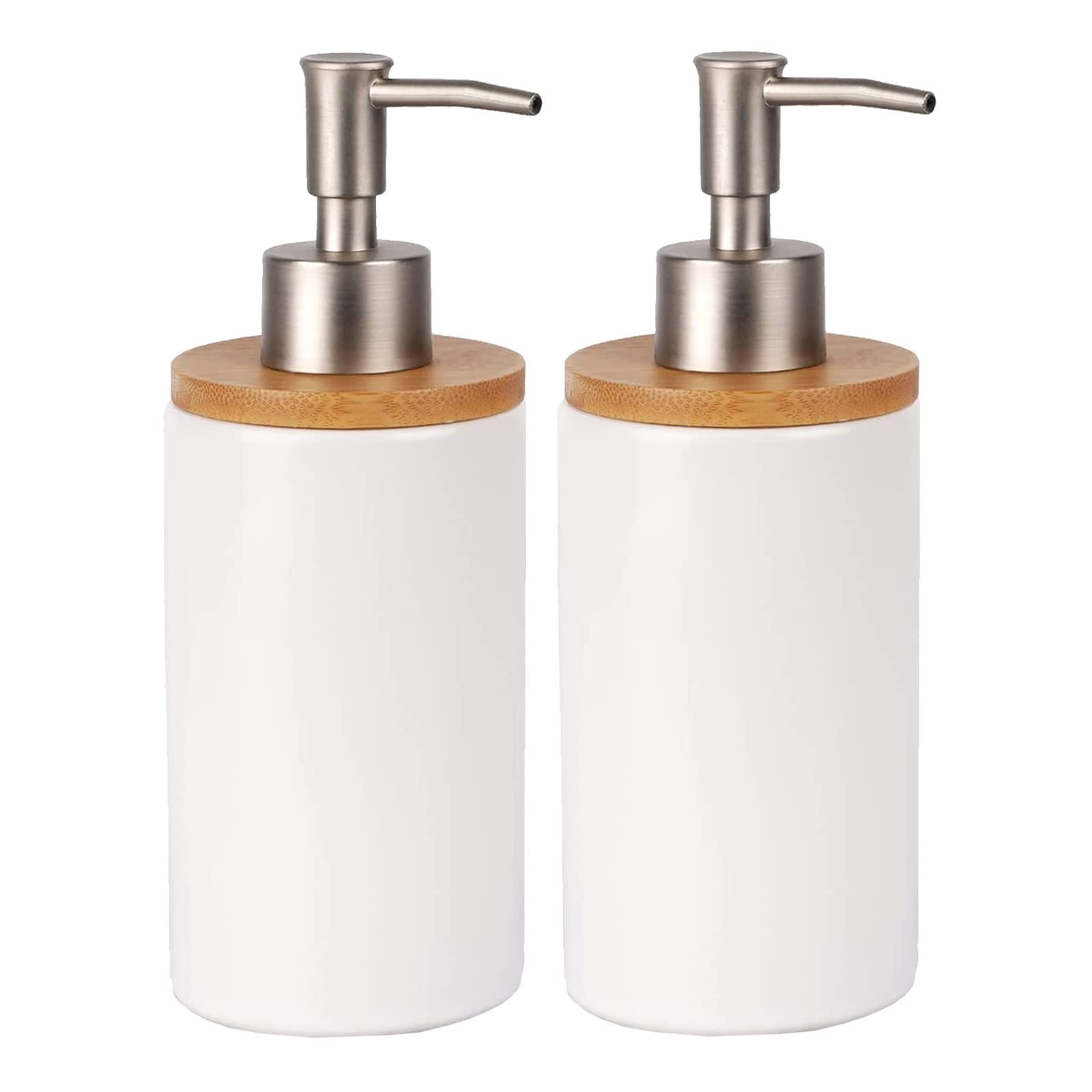 2 Pezzi Dispenser Sapone Bagno, 400ml Dispenser Shampoo e Bagnoschiuma in Ceramique, Portasapone Liquido Bagno con Pompa in Plastica, Ricaricabile Bottiglie Vuote, Dosatore Sapone Bagno per Doccia