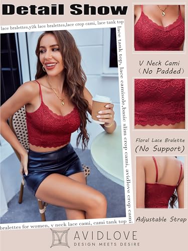 Image of Avidlove Lace Bralette for Women Spaghetti Strap Tank Top V Neck Slim Basic Camisoles