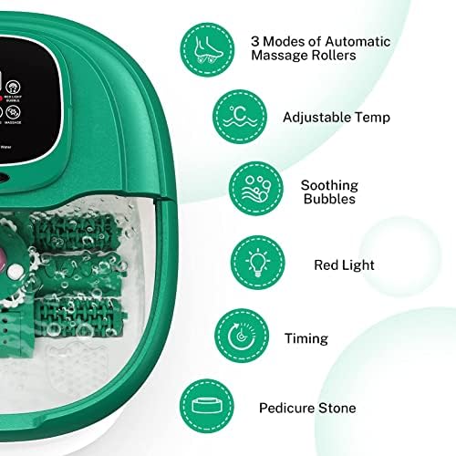 Misiki Foot Spa Bath Massager with Heater for Home Use, 3 Automatic Modes and 6 Motorized Massage Rollers, Pedicure Stone, Acupressure Shiatsu Massage to Relieve Muscle Pain, Relief Stress