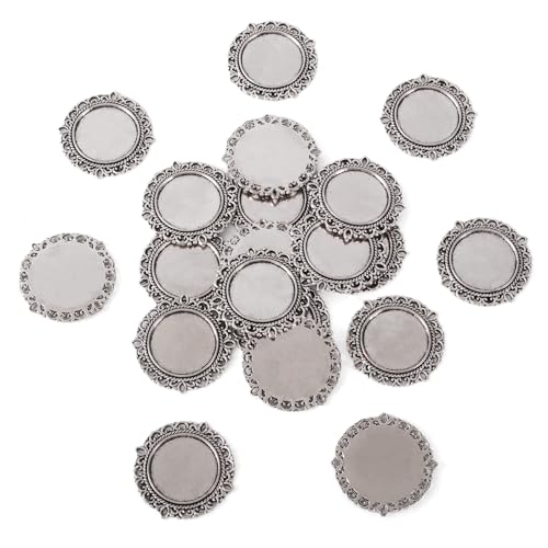 Craftdady 20Pcs 20mm Flat Round Blank Bezel Pendant Trays Antique
