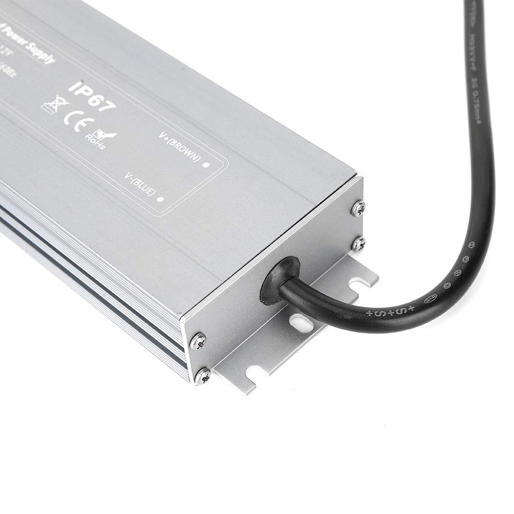 HRUW Alimentatore ultra sottile da 100 W 12 V - Driver LED impermeabile IP67 e trasformatore di commutazione - Ingresso da 100 a 240 V CA - Uscita 12 V - Alloggiamento anodizzato