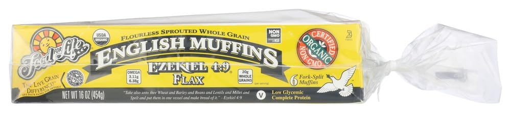 Food For Life Organic Ezekiel 4:9 Flax Sprouted English Muffin, 16 Ounce - 6 per case.