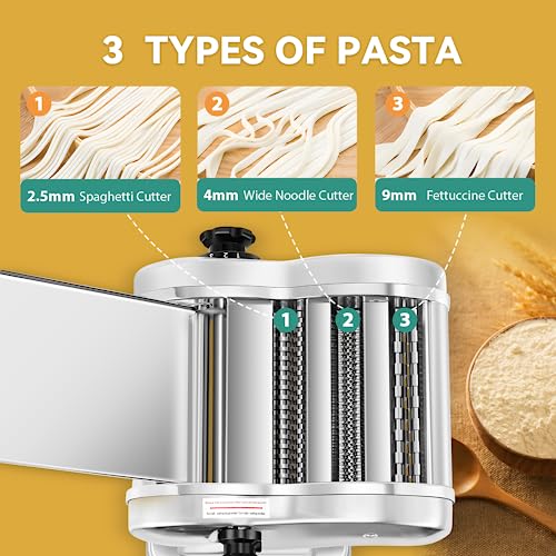 Newhai WWX62 Electric Pasta Maker Family Noodle Making Machine Dough Roller 2.5Mm Spaghetti 4Mm Wide Noodle 9Mm Fettuccine Cutter 110V Us Stainless Steel thumb #2