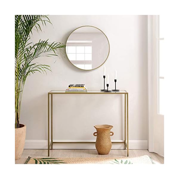 VASAGLE Console Table, Tempered Glass Table, Modern Sofa or Entryway Table, Metal Frame, Sturdy, Adjustable Feet, for Living Room, Hallway, Golden LGT26G - Image 3