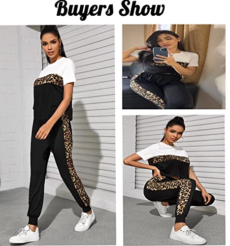 Hotouch Womens Loungewear Sets 2 Piece Comfy Lounge Sweatsuits Pajamas Sets With Jogger Sweatpants, Leopard-White S #TOP1