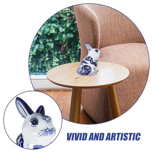Figurine lapin céramique bleu clair haut pour déco jardin et maison - 6