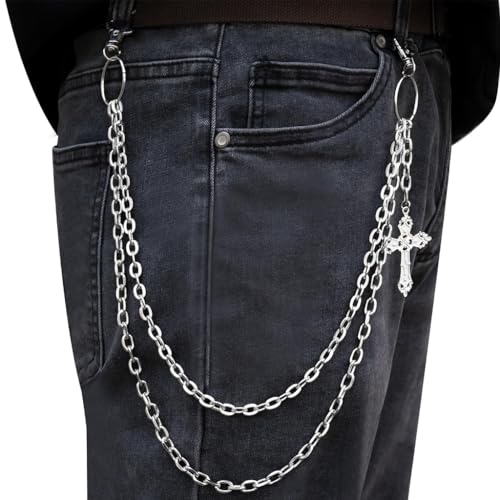 Image of GUSTAVE Layered Pants Chain for Men Punk Gothic Silver Jean Belt Trousers Chains Harajuku Street Wallet Pocket Keychains Waist Pocket Cool Hip Hop Rock Biker Goth Body Accessories