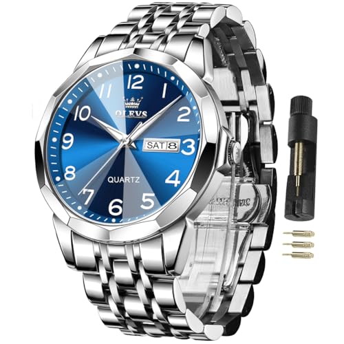 Image of OLEVS Watches for Men Business Dress Diamond Analog Quartz Big Face Luxury Classic Stainless Steel Waterproof Luminous Two Tone Wristwatch