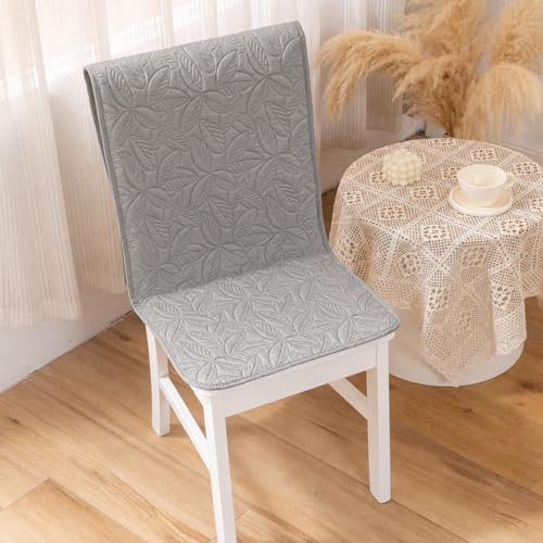 Image of HOMETHREADS Non-Slip Chair Cover-Universal Fit for Kitchen & Dining Chairs-Cushioned Comfort - Stylish Machine Washable Seat Cover -145x45Cm (Grey, Pack of 4)