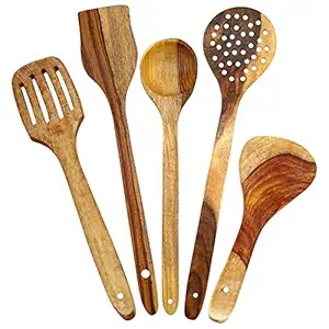SKAFA Mango Wood Cooking Spoon, Set of 5, Brown
