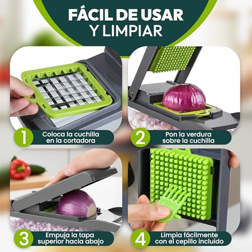 Miniatura 5 de Mandolina De Cocina Profesional 16 En 1, Gadgets De Cocina, Cortador Verduras Acero Inoxidable, Picadora De Verduras Y Cebolla Con Recipiente, Rallador Juliana.
