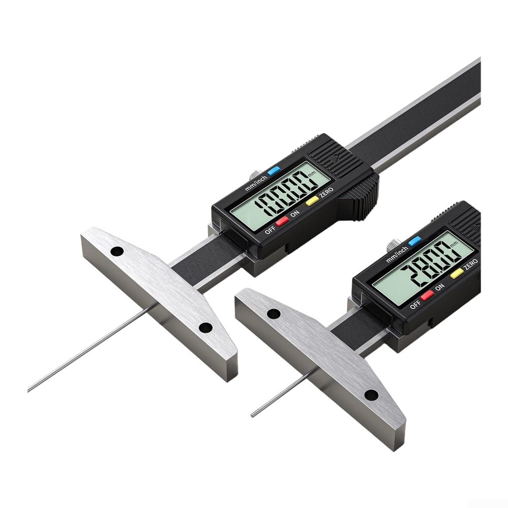 Medidor de profundidad de banda de rodadura de acero inoxidable 0,01 mm de precisión (0-150 mm) | Rango de 0-25,4 mm, resolución de 0,01 mm, para función de reinicio cero, pantalla LCD clara, conmutable en pulgadas/mm