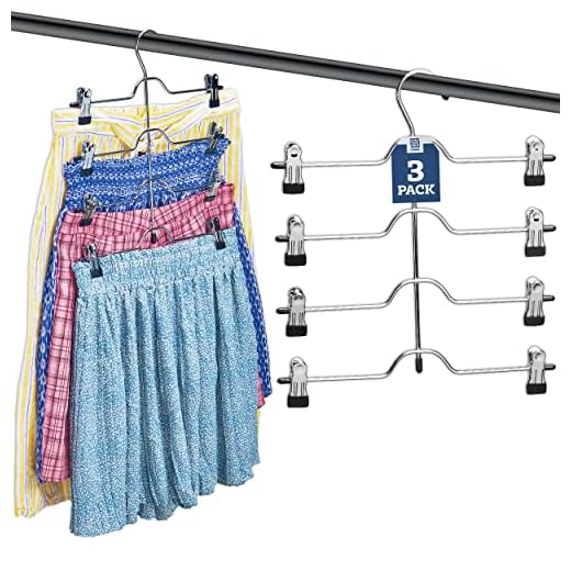 Zober Space Saving 4 Tier Skirt Hanger with Adjustable Clips (3 Pack) 4-on-1 Hanger, GAIN 50% More Space, Reliable Non Slip Grip, Durable Metal Pants Hanger Great for Slack, Trouser, Jeans, Towels Etc