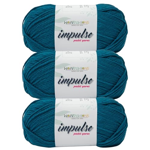 Image of WOAFashions Impulse Hand Knitting & Crochet Yarn, Premium Acrylic, 4 : Medium (Turkish Tile) (3x100gms / 3.5oz / 200mtr / 218yds)