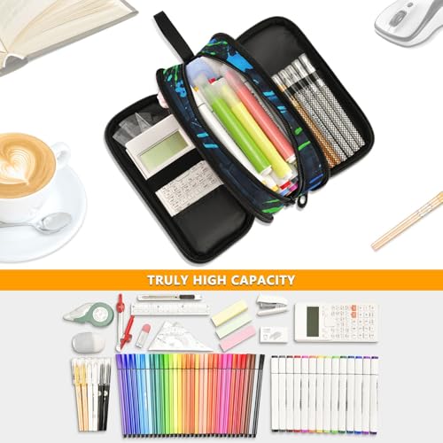 Image of Neon Gaming Controller Lightning Large Capacity Pencil Case Box Boys Girls Big Stationery Pen Bag Organizer Pencil Pouch Zipper Compartments for School Office
