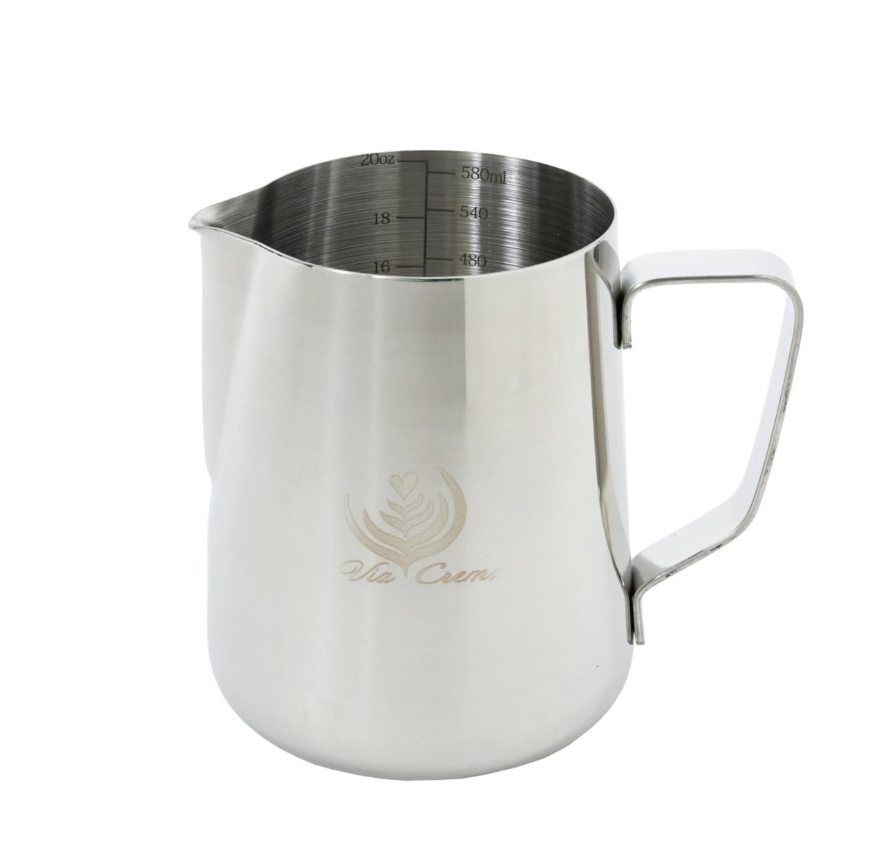 VIA CREMA Bricco Latte Professionale Acciaio Inox 600 ml Lattiera Bricco Latte Bar Milk Jug (600 ML)