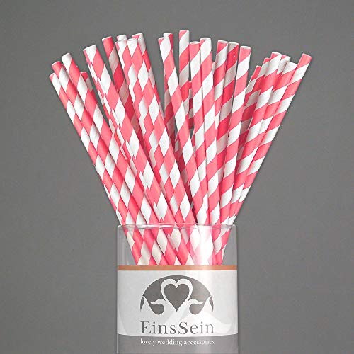 EinsSein 25x Papieren rietjes Stripes L 19,5cm wit-roze rietje paper straws biologisch afbreekbaar feest cocktails… - Image 3