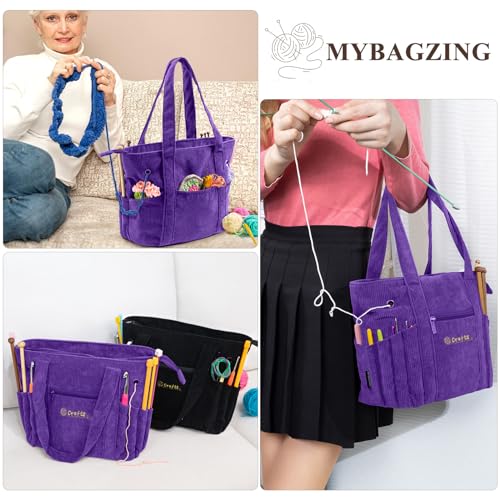 Image of MYBAGZING Crochet Bag and Tote - Corduroy Yarn Bag - Yarn Holder for Crocheting - Crochet Storage Bag for Crochet Hooks, Crochet Accessories, Knitting Bag for Crochet Lovers, Mother's Day Gift