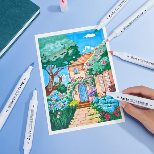 Arrtx 90 Colors Alcohol Markers, Dual Tip (Brush & Fine) Art Markers for Artists, Premium Sketching Markers with Case, High Pigment Blending Markers for Adult Coloring Illustration Drawing image 10