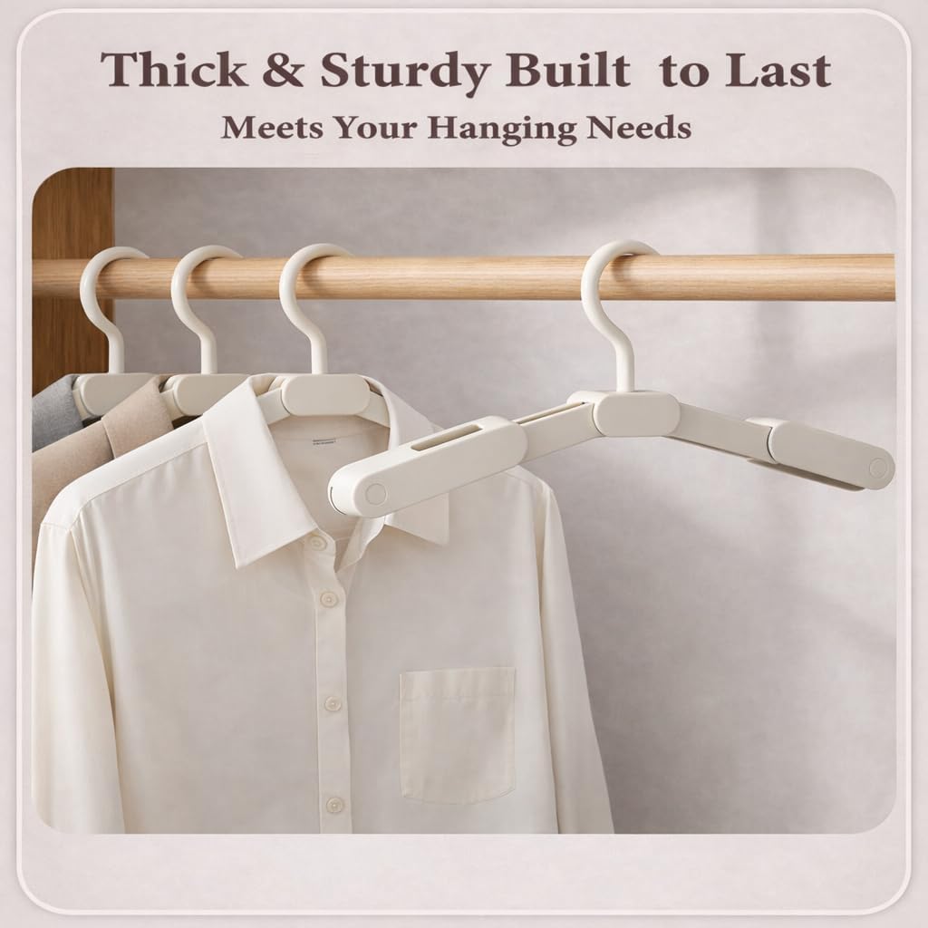 6 Pack Foldable Travel Hangers with 12 Clips, Portable Collapsible Hangers for Travel, Cruise, Hotel, Camping, Dorm, Space Saving Clothes Hangers for Small Spaces(White)