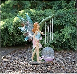 Spot on dealz® Fairy Garden Ornaments Outdoor with Wind Chime Colour Changing LED Solar Powered garden Statues Fairies Tale Large waterproof Figurine Crackle Ball Home Decor