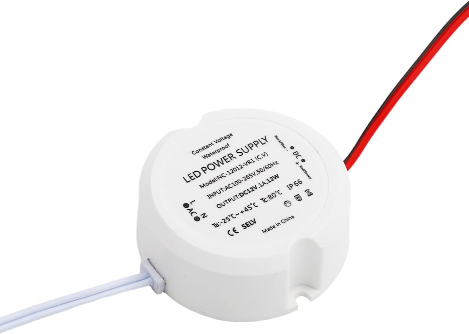 12W LED Transformer Supply, 100-265V AC to 12V/24V DC, IP66 Waterproof Miniature Low Voltage Transformer Indoor & Outdoor LED Lighting, ABS Housing(12V 12W)