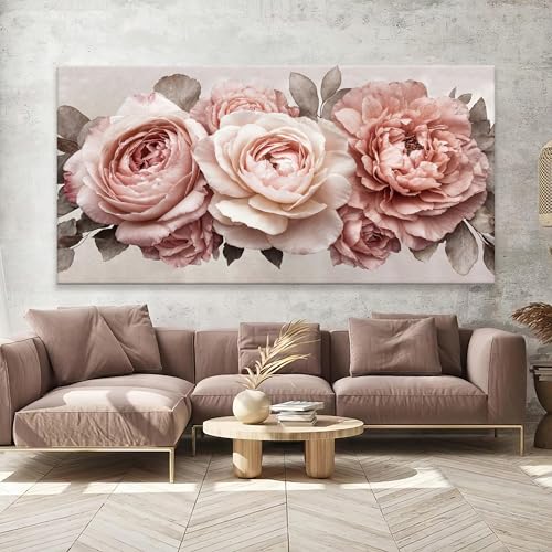 Image of TAIJXAGSG Large Canvas Wall Art For Living Room Prints Modern Canvas Art Wall Decor Pink Flower White Wall Art Picture For Bedroom Office Aesthetic Home Wall Decor Artwork 39 X 78 Inches