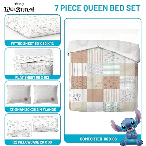 Image of Disney Lilo and Stitch Queen Comforter Set 7 Piece Bedding for Girls, Multi
