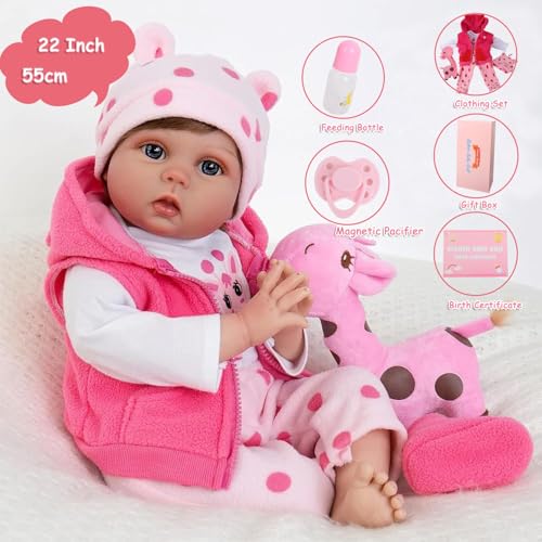TERTYRES Reborn Baby Puppen 22 Zoll 55cm Lebensecht Weiches Vinylsilikon Baumwolle Körper Wie Echt Babypuppe Echte Neugeborene Berühren Realistisch Baby Mädchen – Bild 8