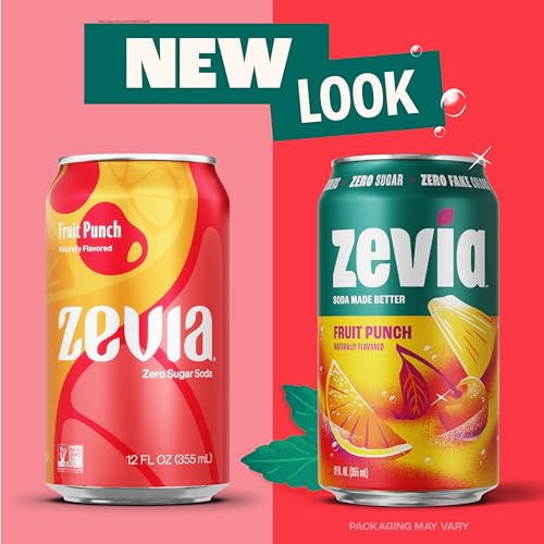 Image of Zevia Zero Sugar Soda, Fruit Punch, 12 oz Cans (24-Pack) - Caffeine Free, Naturally Sweetened, No Calorie Soda - Non-GMO Project Verified, Gluten-Free, Vegan