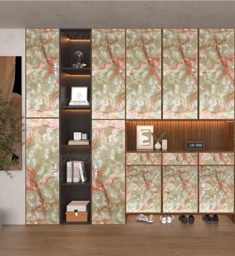 Image of WISDOM Marble Wall Sticker Wallpaper Decorative Home /Furnituer /Cabinets Marble Vinyl Wallpaper (24x80 Inch, Orange Crema)
