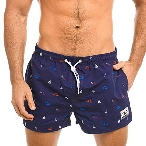 Taddlee Swimwear Men Boardshorts Surfing Swim Boxer Trunk Swimsuits Bathing Suit (M fit Waist 34-36 inch) Blue