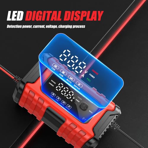 Image of Car Battery Charger, 12V 6A Smart Battery Trickle Charger, 12V Automotive Battery Maintainer Desulfator with Temperature Compensation for Car Truck Motorcycle Lawn Mower Marine Lead Acid Batteries