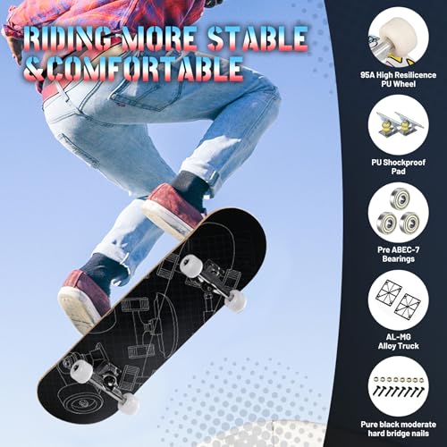 Image of Pro Complete Skateboards for Beginners Girls Boys Kids Youths Teens Adults 31 inchx8 inch Skate Boards 7 Layers Canadian Maple Double Kick Deck Concave Longboard