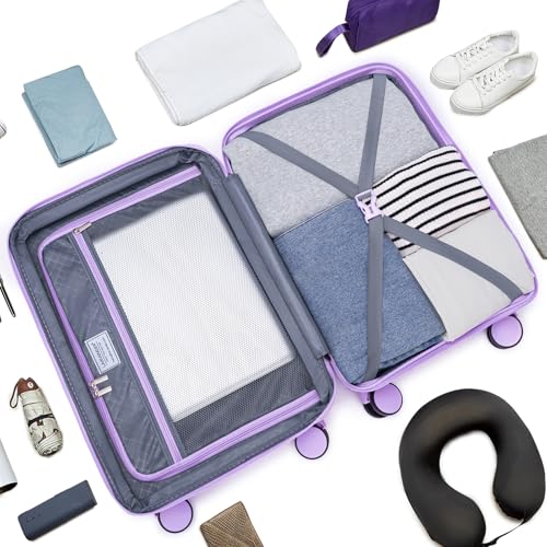 Image of LARVENDER Luggage Sets Carry On 5 Piece Set Suitcase Hardshell Lavender