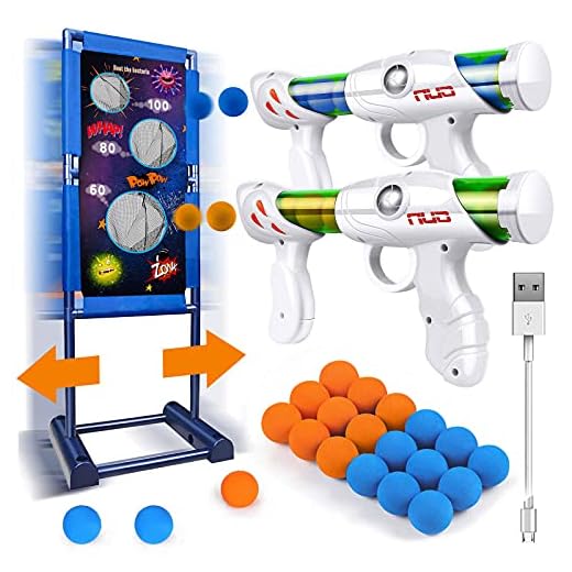 Kaufam Gun Toy Gift for Boys Age of 4 5 6 7 8 9 10 10+ Years Old Kids Girls for Birthday with Moving Shooting Target 2 Blaster Gun and 18 Foam Balls