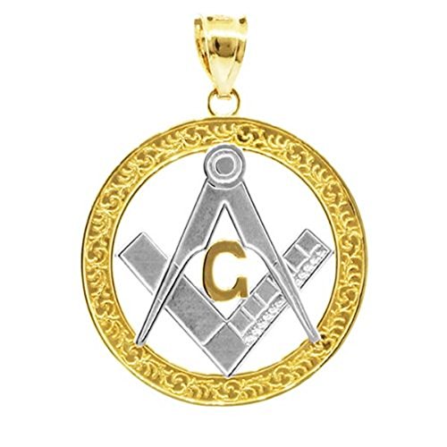 10k Two-Tone Yellow Gold Freemason Round Masonic Bail Pendant