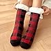 Fashion Women's Plaid Floor Socks Winter Thicken Warm Fleece Lined Sleeping Socks Slippers Socks (Red, One Size)