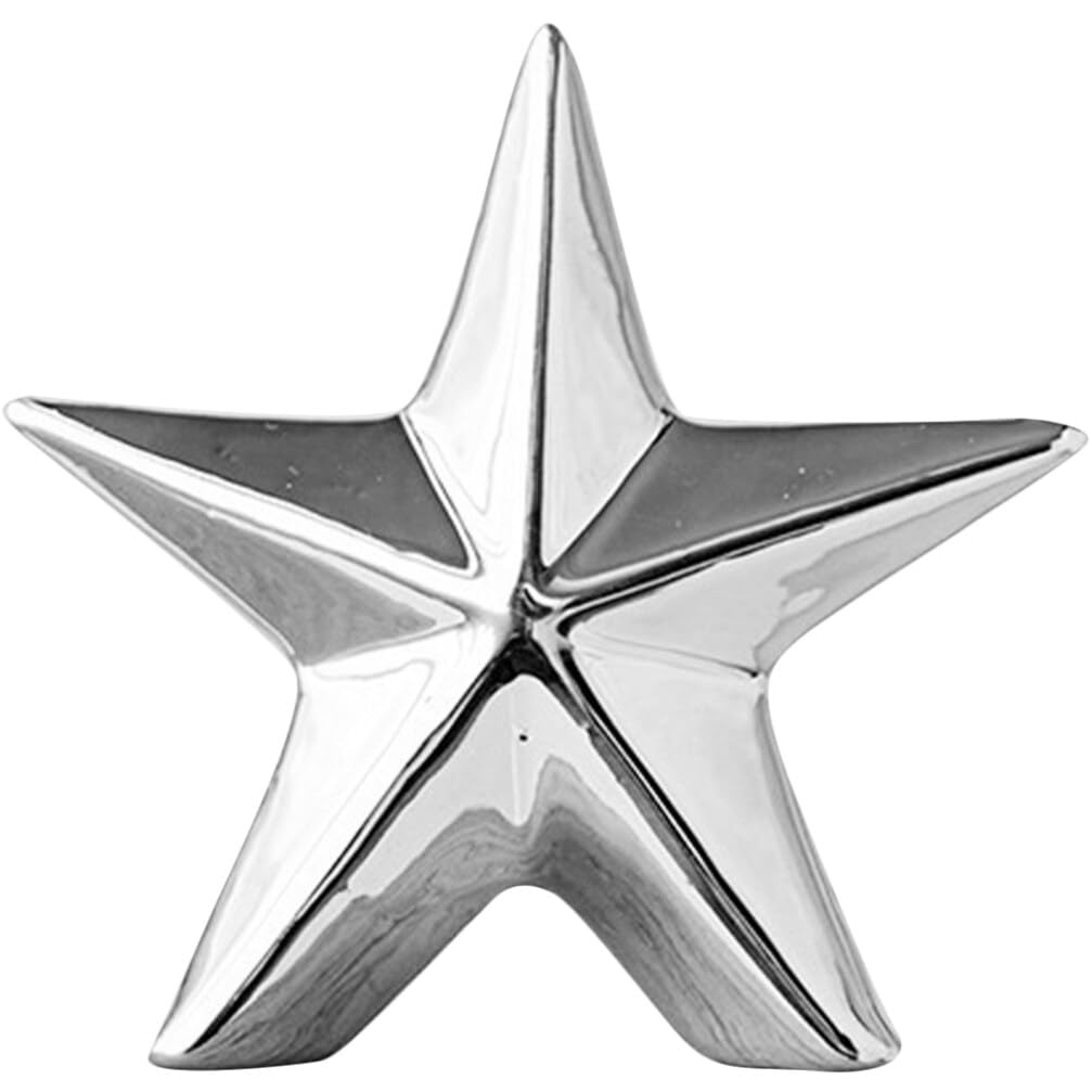 AmosfunCeramic Star Table Top Decoration Star Statue Figurines Star Sculptures Home Decor Metal Geometric Abstract Sculpture Silver