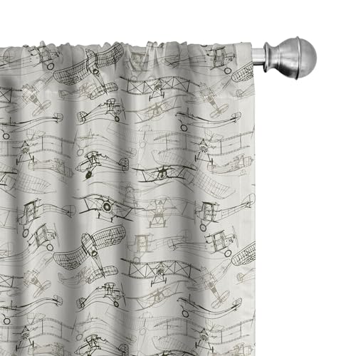 Image of Ambesonne Airplane Curtains, Old Fashioned Transportation Hand Drawn Style Vintage Pattern, Window Treatments 2 Panel Set for Living Room Bedroom, Pair of - 28" x 84", Grey Green