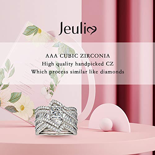 Jeulia 2 Carat Princess Cut Wedding Ring Sets for Women Bypass 925 Silver Engagement Rings CZ Diamond Cubic Zirconia Bridal Rings Anniversary Promise with Jewelry Box3