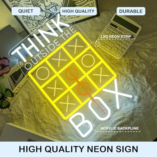 Image of Horseneon Think Outside The Box Neon Sign Led Lights Neon Signs for Wall Decor Light Up Signs for Classrooms LED Sign for Wall Suitable for Classroom Bedroom Library Study Room